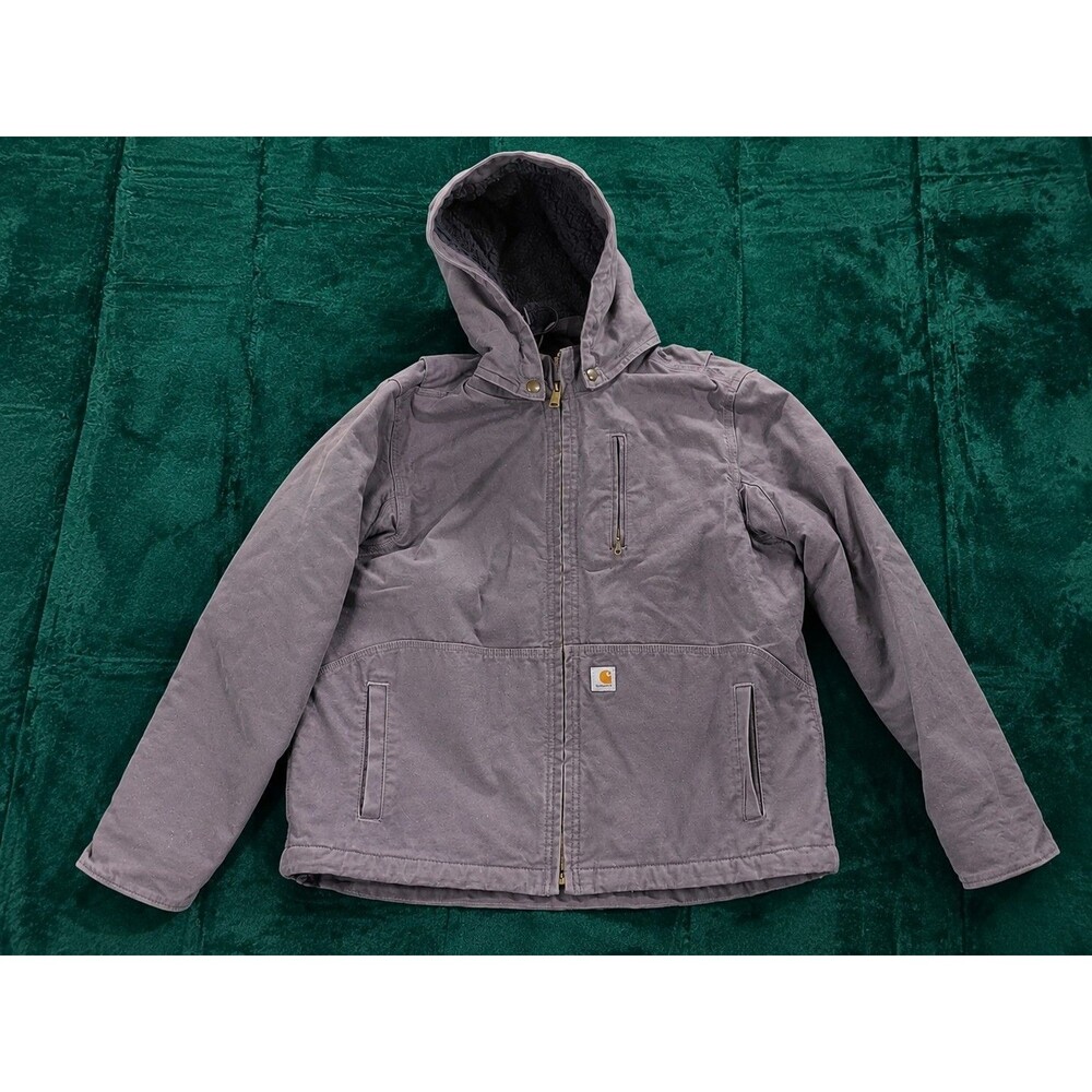 Carhartt Full Swing Sherpa Lined Hooded Jacket Womens L 12/14 Gray Duck Canvas